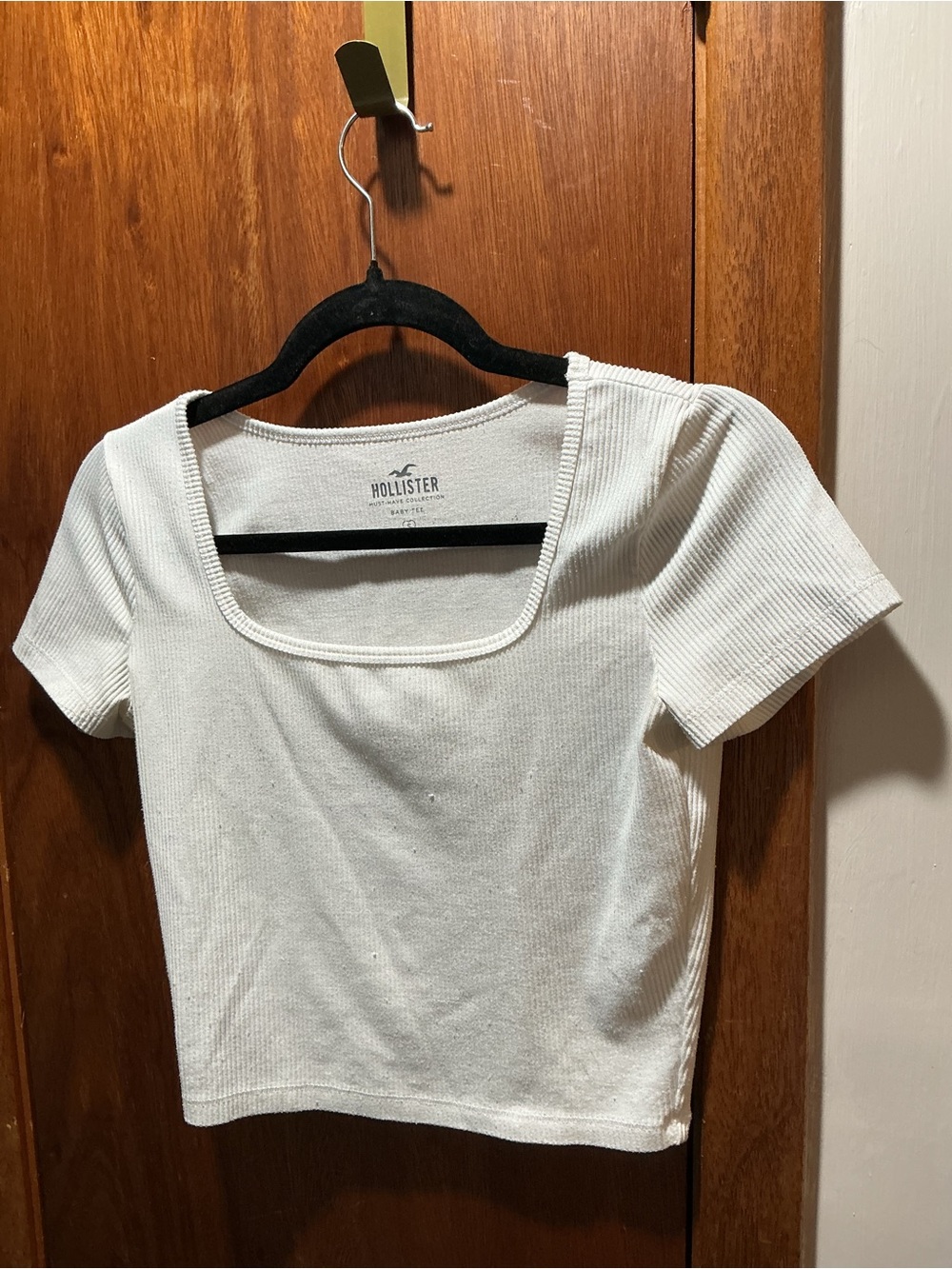 Hollister Cream Ribbed Square-Neck Crop Top